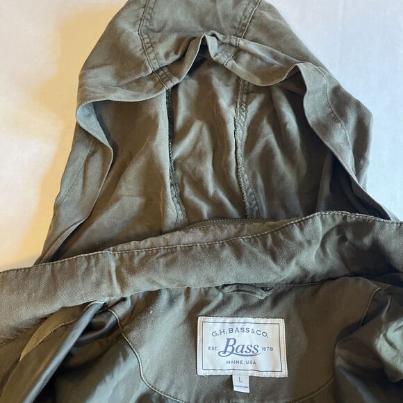 GH Bass Co Utility Military Jacket Women’s L Army Green Full Zip Snap Chore READ - Picture 15 of 16